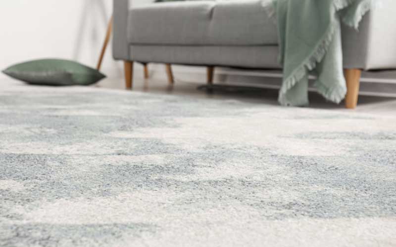 Lightly pattered carpet under a sofa.